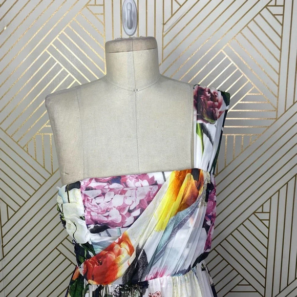 ASOS Floral One Shoulder Maxi Dress in White Size 2 - Picture 3 of 12